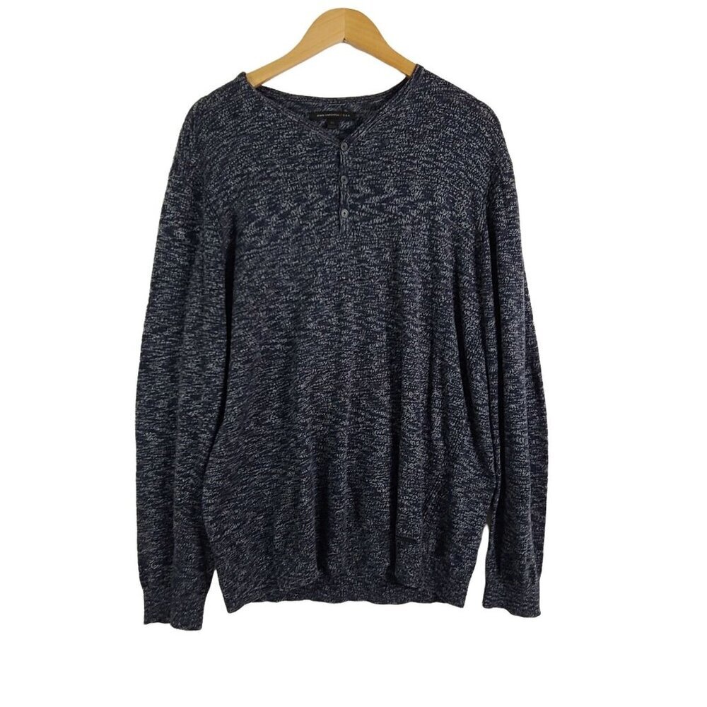 John Varvatos Star USA Space Dye Navy Blue Long Sleeve Henley‎ Size XL